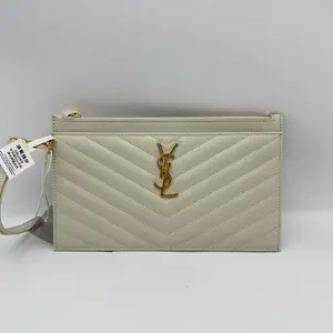 Pre-owned Yves Saint Laurent hz9 Saint Laurent (YSL), off white, caviar, calfskin, clutch, wallet 61057