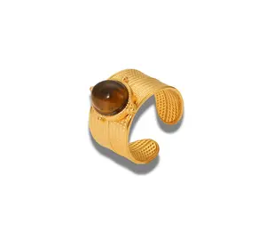 CHUNKY GOLD WITH BROWN NATURAL STONE RING