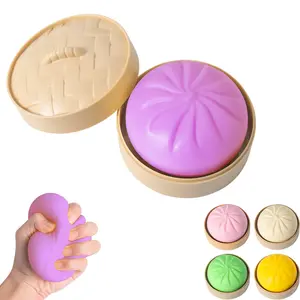Dumpling squishy toys, Cute Anxiety Relief Fidget Toy, with Steamer Box,Soft Squeeze Decompression Dough for Adults