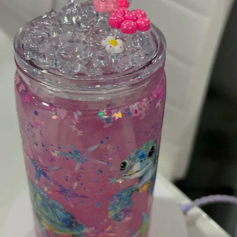 Handmade Sea Turtle Snow Globe Tumbler – 16 oz Glitter Cup
