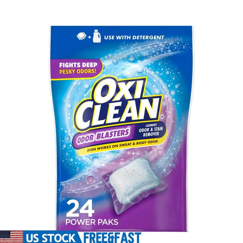 Oxygen Powered Laundry Stain Remover Odor Eliminator Power Paks 24 Count Chlorine Free Color Safe Tough Odors Stains