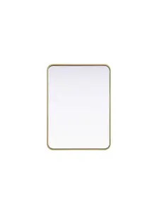 212 MAIN Decorative Modern Rectangle Hanging Mirror, 24x32 in Wall-Mounted Home Decor, Elegant Brass-Finish Iron Contour with Rounded Edges, Model MR8A2432BRA
