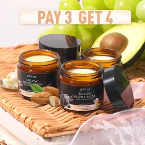 【Crowd Favorites】Organic Beef Tallow & Manuka Honey Balm 4oz - Moisturizing Face Cream, Lip Balm, Hand & Foot Cream and Body Lotion Moisture Hydrate