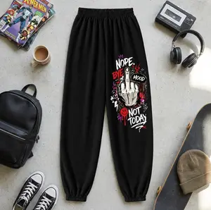 Men’s Streetwear Graphic Jogger Pants, Black Anti Social Sweatpants, Nope Bye Mood Not Today Middle Finger Print Pants, Y2K Grunge Casual Track Pants, Hip Hop Skate Lounge Pants for Gym, Streetwear, Everyday Outfit