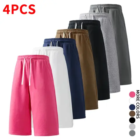 Men's 4-Piece Loose Baggy Soft Stretch Casual Athletic Drawstring Shorts Pants Set - Minimalist White & Pink Knee-Length Bermuda, TikTok Bestseller, Ideal for Everyday Wear, Father’s Day Gift