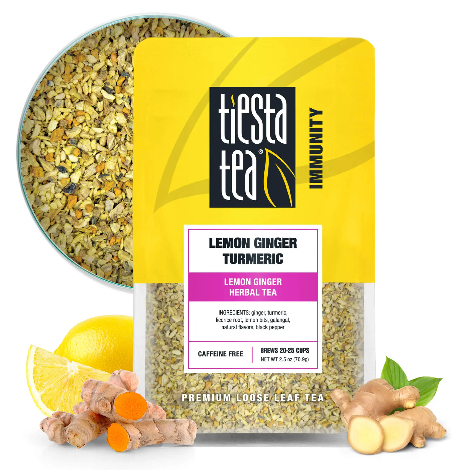 Lemon Ginger Turmeric Herbal Tea, Caffeine Free Loose Leaf Tea | Tiesta Tea