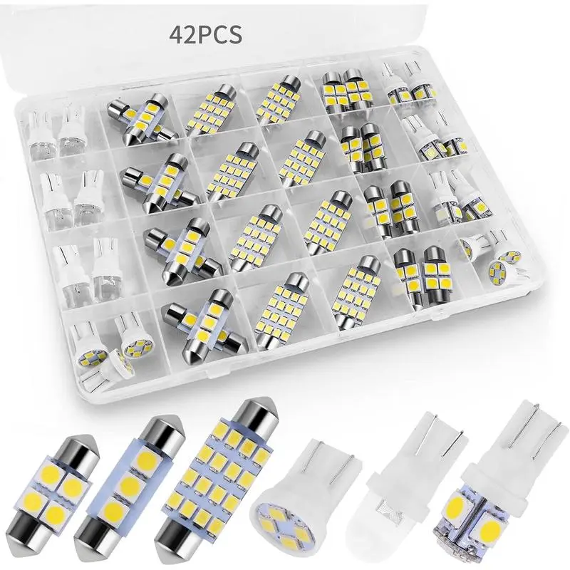 42-Piece Super Bright White Car Interior Lighting Kit - DE3175 T10 31mm 41mm 194 LED Bulbs for Trucks, Dome Map Tail Cab Width Lamps, Truck Accessories with DIY Swap Simple Installation
