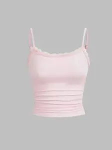 Women's Sexy Bodycon Fitted Lace Trim Adjustable Strap Top, Elegant Sleeveless Blouse for Party Wear, Stylish Summer Fashion