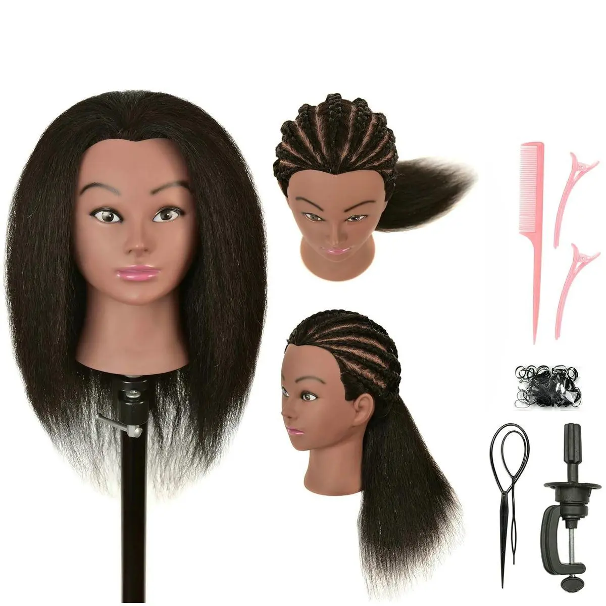 Real 100% Human Hair Mannequin Head with Stand for Hairdresser Practice Braiding Styling Cosmetology Manikin Doll Training Head