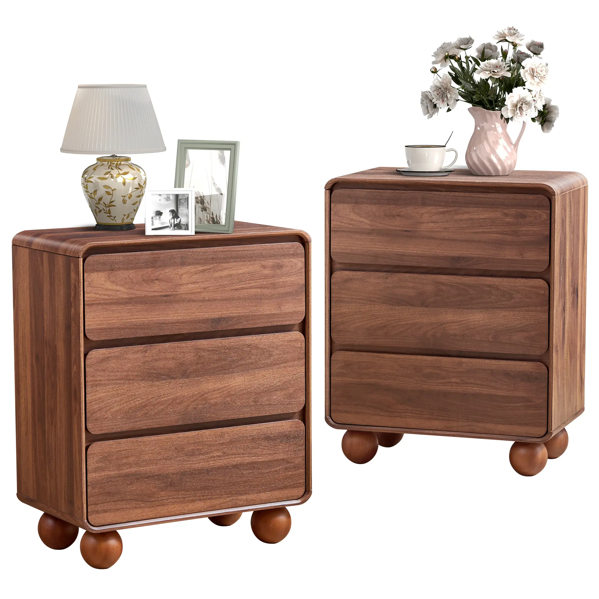Giratree 3 Drawer Dresser Mid Century Modern End Table Chest of Drawers, Wooden Night Stand Solid Wood Legs & Curved Profile Design, Farmhouse Side Table for Living Room
