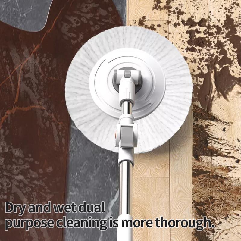 A 360° spin mop bucket set, equipped with 2 microfiber replacement heads, mop bucket, stainless steel adjustable handle, household cleaning tool, suitable for various floor cleaning tasks. Wipes