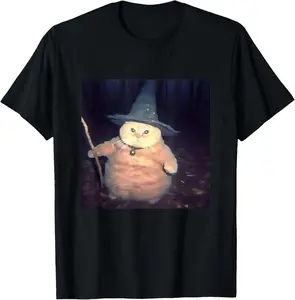 Cotton Gift Tee Wizard Cat Weird Funny Halloween Cat Meme T-Shirt casual cotton streetwear Fabric Menswear for all