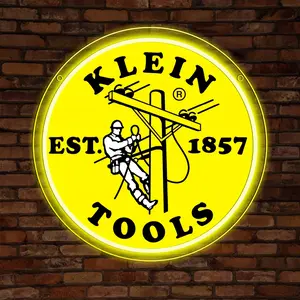 Vibrant Klein Tools Vintage-Inspired Round LED Neon Light Wall Art, Neon Accent Lights, Home Decor Light, USB Powered for Rustic Home,Porch, Garage, Cafe, Bar, Garden, Garage or Farm
