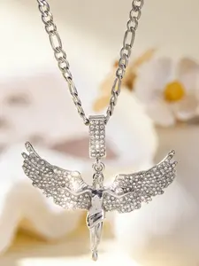 New Sparkling Zircon Angel Wings Goddess Pendant Necklace, Women's Luxury Fashion Jewelry, Perfect Gift for Music Festivals/daily Wear/birthday