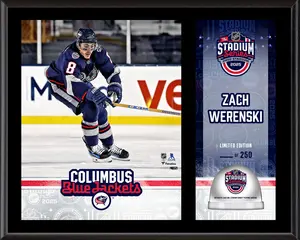 Zach Werenski Columbus Blue Jackets 2025 NHL Stadium Series 12" x 15" Sublimated Plaque with Game-Used Ice - Limited Edition of 250