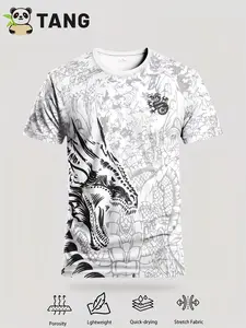 Men's Dragon Pattern Football Jersey & Comfortable Round Neck Sport Shirt, Perfect for Matches, Practice, Daily Wear, and Gifts