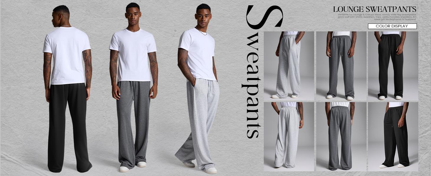 Gihuo Men's Baggy Sweatpants Casual Drawstring Waist Wide Leg Athletic Lounge Sweat Pants with Pockets Cotton Menswear Comfy Loose Suit Trouser