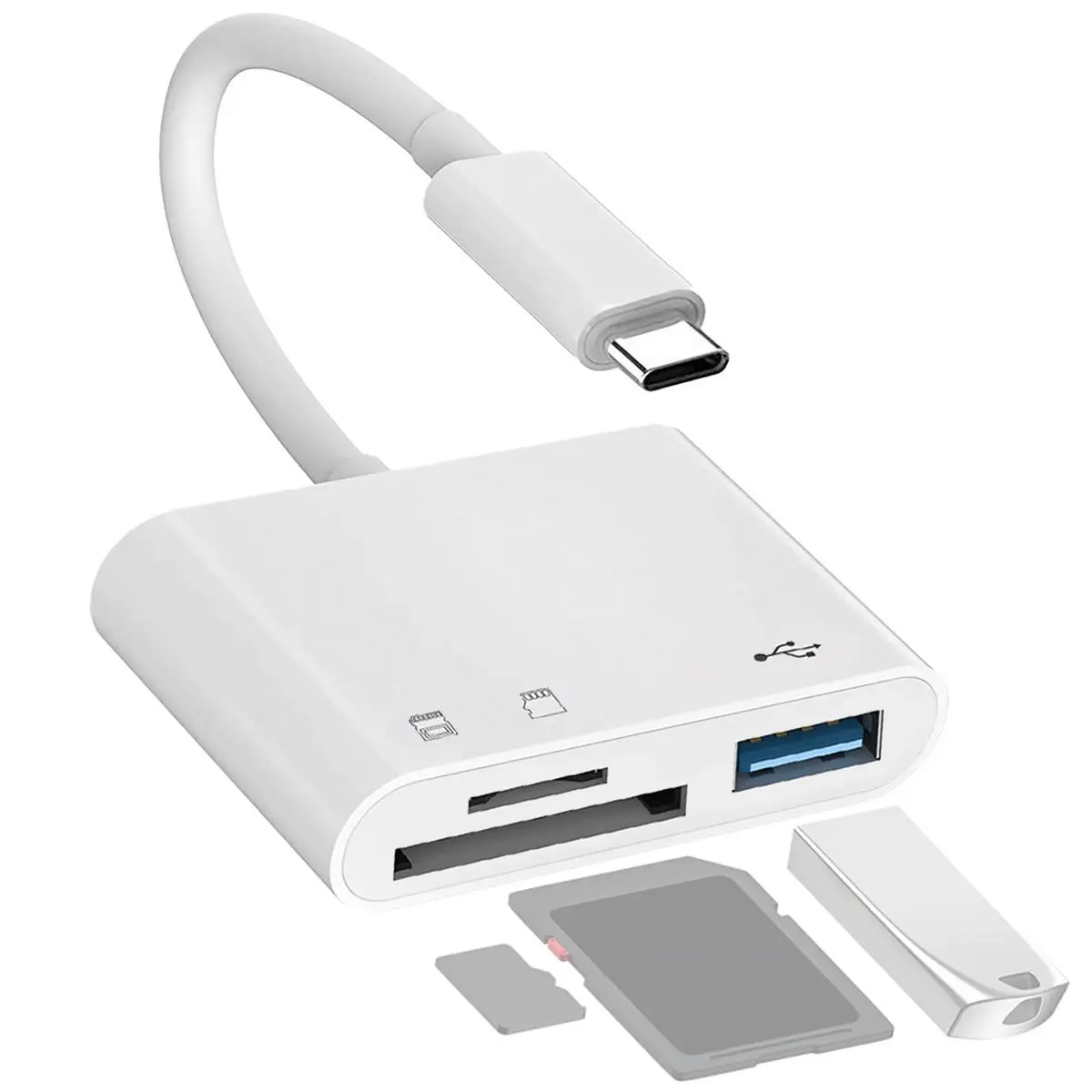 USB Type-C or Micro-USB to SD Card Reader, OTG USB Data Cable, Micro SD/TF Card Reader Adapter, Storage Card Data Transfer for Camera, iOS Android Pho