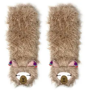 Women's Novelty Fluffy Plush Llama Slipper Socks, Funny Soft Non Slip Sherpa Socks, Size 5-10