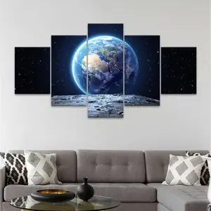 Earth from The Moon Pattern Canvas Unframed Painting, 5 Counts/set Modern Wall Art Poster, Wall Art Decor for Home Living Room Bedroom Office, Ornaments