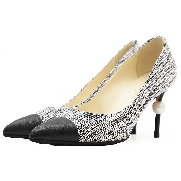 Pre-owned CHANEL Cotton Small Leather Goods G31983 Tweed Pumps