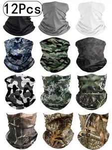 12Pcs-Summer Thin Camouflage Magic Headscarf Face Mask Neck Gaiter Outdoor Sun Protection Running Cycling Seamless Unisex Face Cover