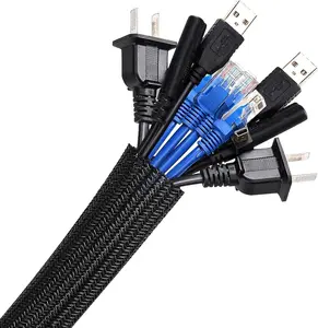 Sleeve Cover, 6.6ft - 1.5 inch Desk Cord Organizer  Hider, Home Office Wire Management Computer TV Wire Loom Tubing, Pet Proof Cord Protector, from   Chewing, Black