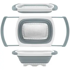 Collapsible Colander | Over The Sink Silicone Kitchen Strainers and Colanders with Extendable Handles | Veggies, Fruit and Pasta Foldable Strainer for Kitchen, 6-Quart, BPA Free Utensils Plastic