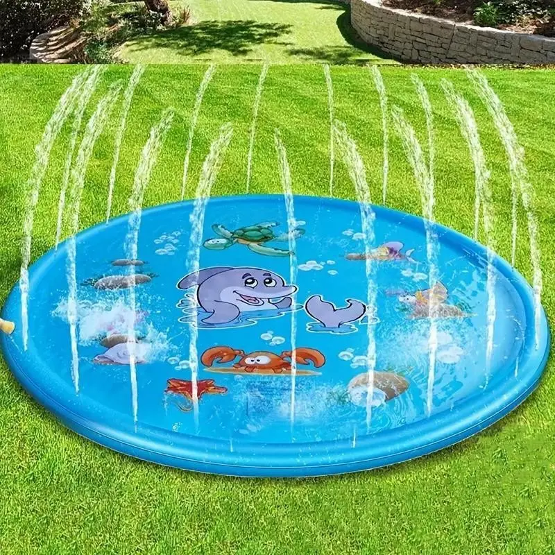 Dolphin Theme PVC Material Outdoor Water Play Mat, Round Shape Swimming Game Pad for Adults, Lawn Games, Sprinkle Parties and Water Fun, Suitable for Teenagers and Ages 14+