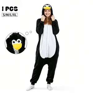 Penguin Wearable Hooded Blanket Onesie, Cozy Fleece Throw for Adults, Perfect for Halloween, Football Games, Graduation Parties