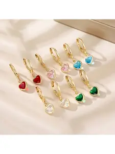 Exquisite luxurious colored heart-shaped zirconia ear studs, high-end and versatile women's earrings