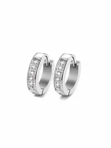 304 Stainless Steel Hoop Earrings, Cubic Zirconia Inlay, Unisex Fashion Jewelry, Casual Style, All Seasons, Random Print Design