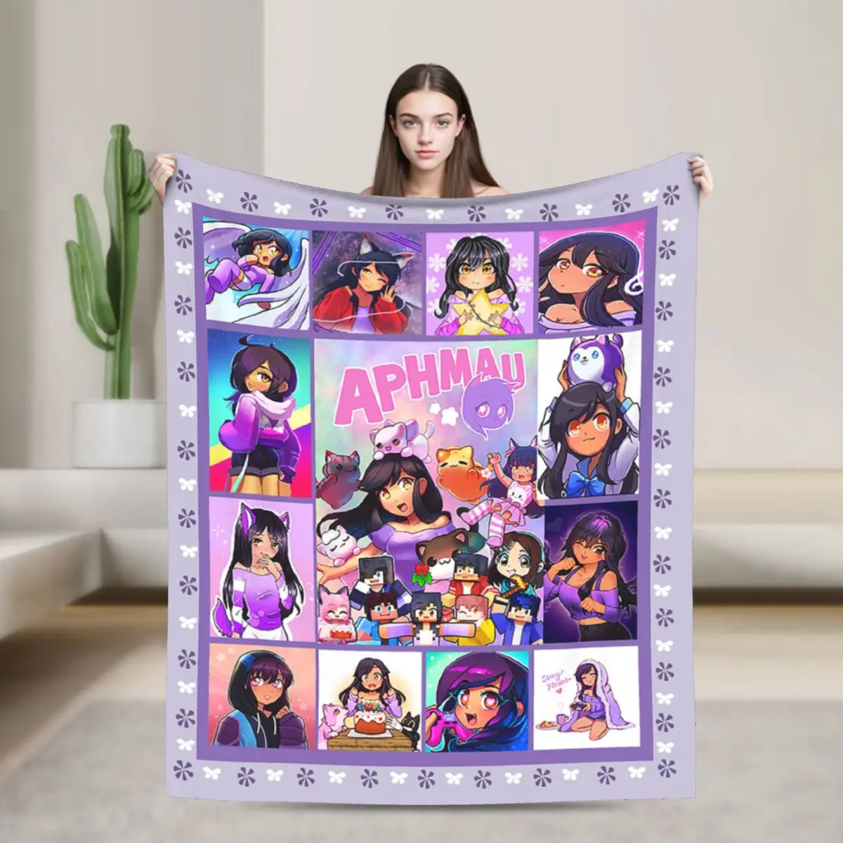Aphmau blanket Cartoon Flannel Blanket ultra-soft and cozy throw blanket for bedrooms, living rooms, sofas, offices, and cars; stylish and cute design ideal gift for birthdays, Christmas, and Mother's Day 50 x 40 in（125cmx100cm）