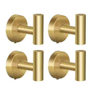 4 Pcs Adhesive Towel Hooks Set,Brushed Gold Stainless Steel Coat Robe Sticky Hooks for Bathroom Wall Stick On,Christmas Party Gifts,Hand Tools Kits