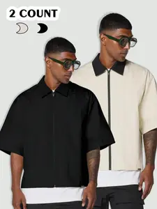 Men's Regular Fit Solid Color Short Sleeve Shirt, Casual Comfy Collared Button Front Top for Summer, Fashion Men's Clothes for Daily Wear, Tropical