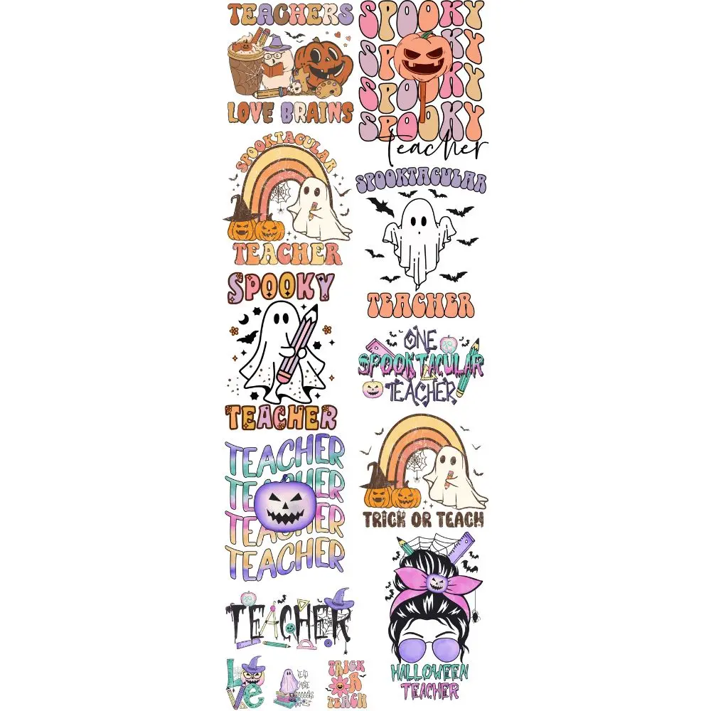 Spooky Teacher DTF Transfers Gang Sheet 22” wide x 60” long DTF Gang Sheet