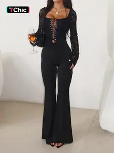 Women's Sexy Lace Patchwork Long Sleeve Jumpsuit, Wowdark Ladies Design, Stylish and Comfortable One-Piece