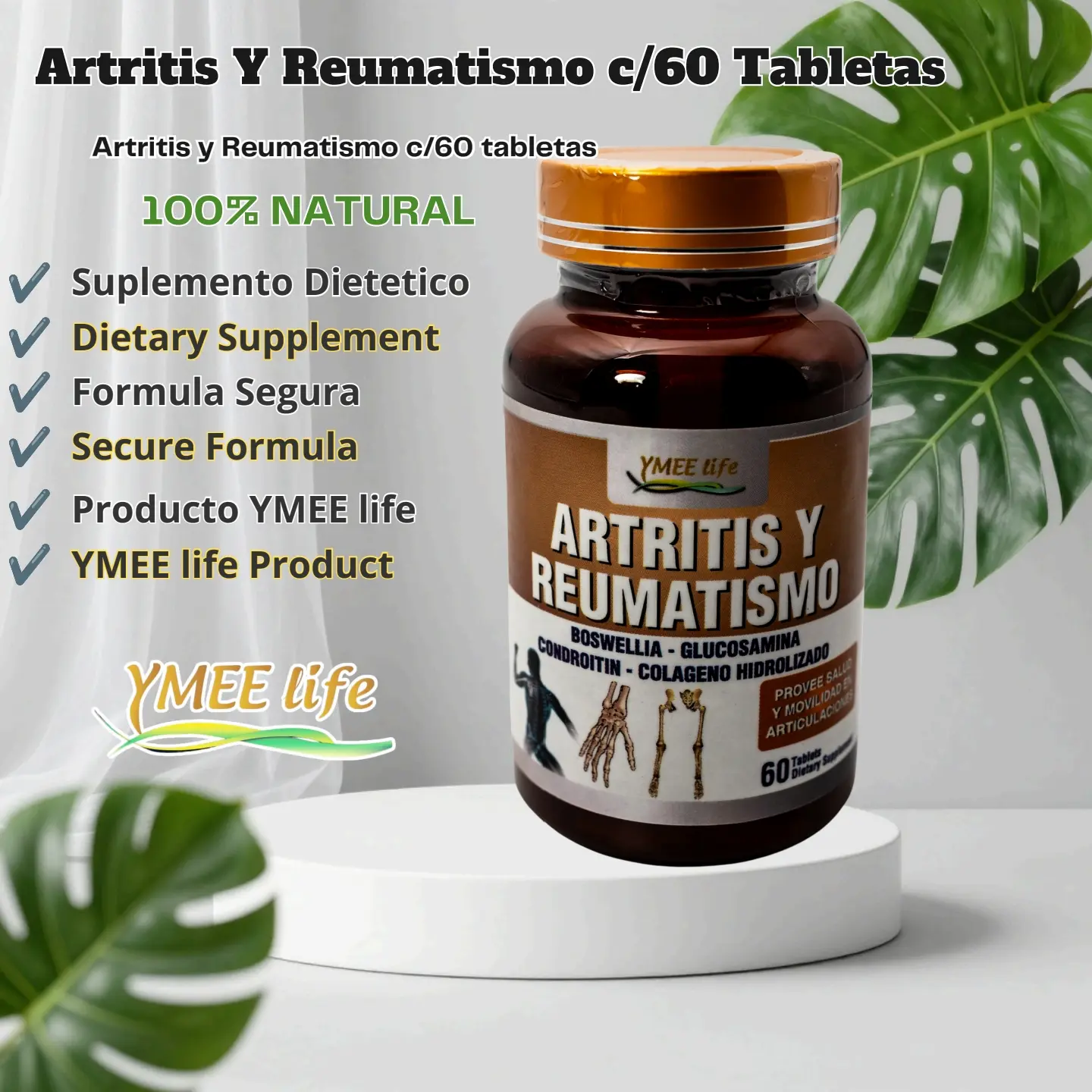 El Colibri Arthritis Pain Relief Dietary Vitamin Capsules - 60-Count Natural Blend Edible Supplements with Boswellia, Glucosamine, Supports Joint Health, Rheumatism Relief