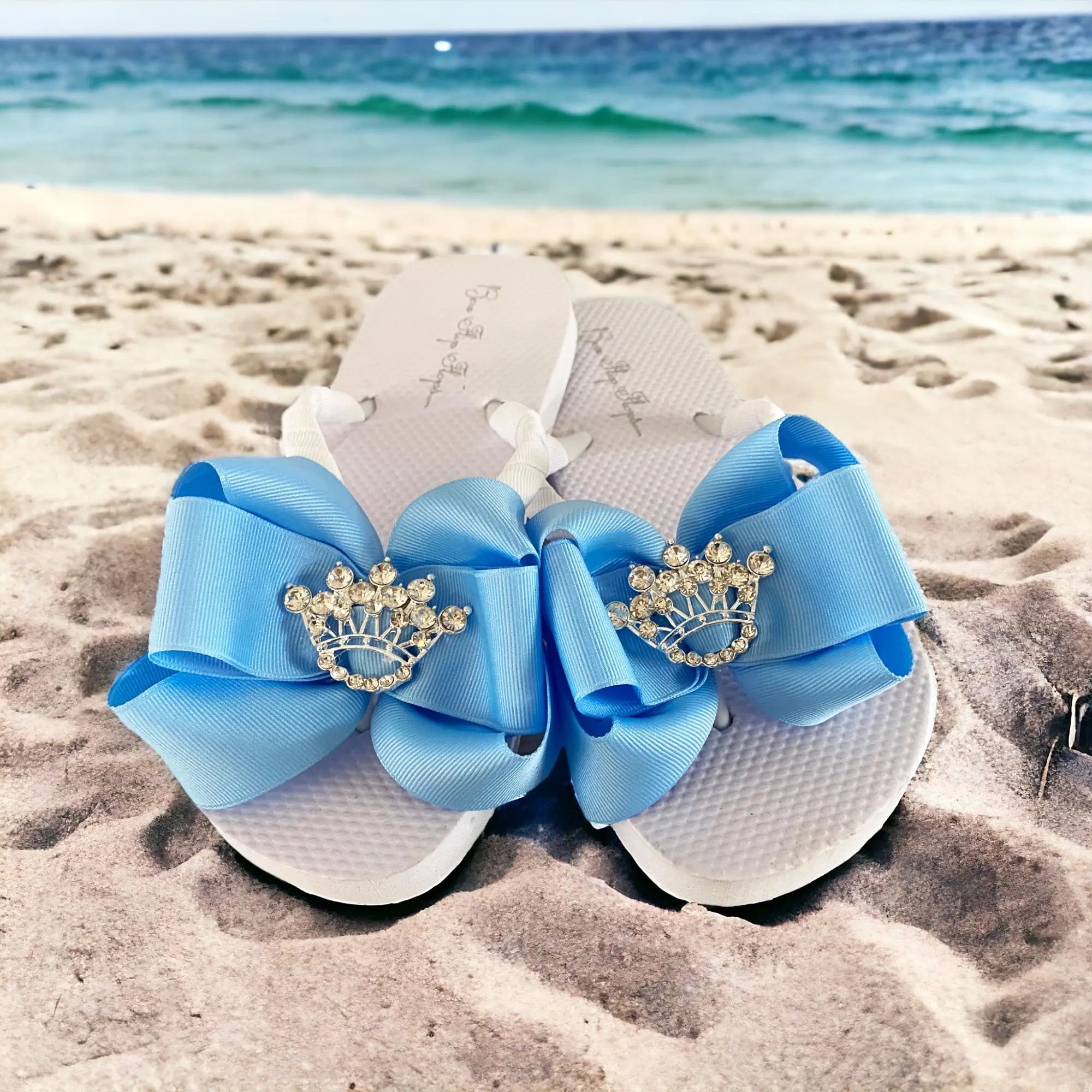 Rhinestone Tiara Bow Flip Flops for Ladies Women and Girls Cut Summer Sandals Pageant Shoes Flipflop