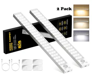 2 Pack Under Cabinet Lights,36LED Motion Sensor Night Light Indoor，1800mAh USB Rechargeable Light，Magnetic Dimmable Lights for Kitchen, Stairs，Wardrobe Lighting