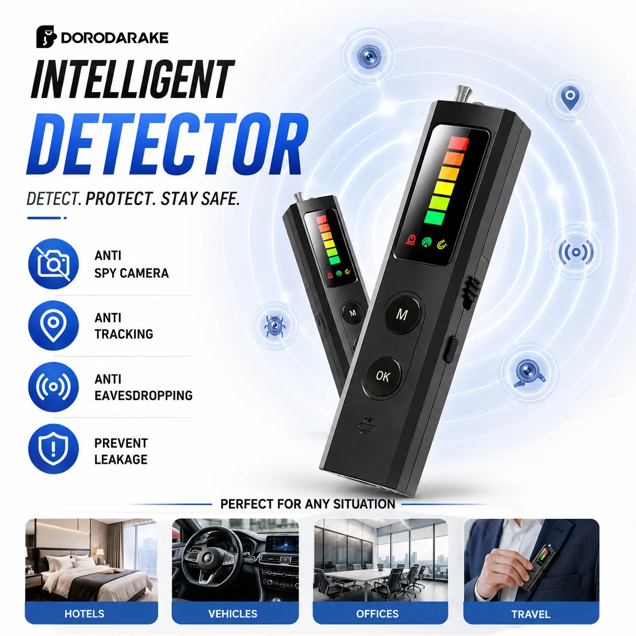 Hidden Camera Detector, GPS Tracker Detector, RF Signal Scanner, Portable Signal Detection Device for Hotel, Airbnb, Office, Home, Car and Travel, Privacy Protection, Wireless Signal Finder, Camera Detection, Personal Security Device