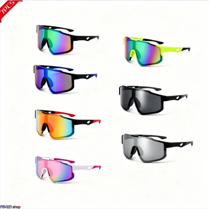 Men's 7-Pack Polarized Sports Cycling Sunglasses, Assorted Mirrored Colors, Lightweight Wrap-Around Shades Frame with UV400 Anti-Ultraviolet Protection