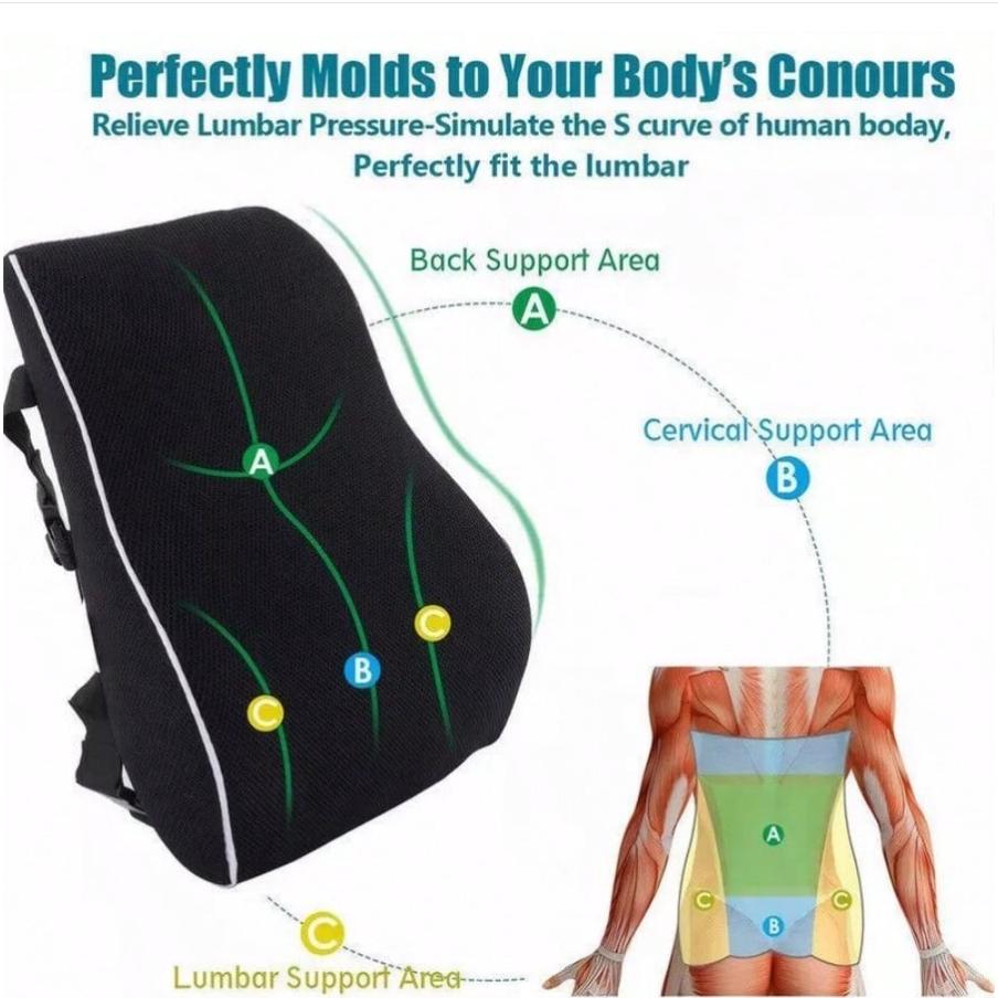 Memory Foam Lumbar Support Cushion For Home Office Car Seat Back Chair Pillow