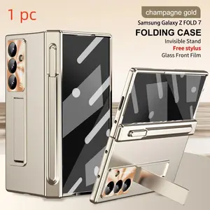 Luxury Electroplated Phone Case for Samsung Galaxy Z Fold7/6/5/4, Includes Tempered Glass, Magnetic Hinge Cover, Stand Function