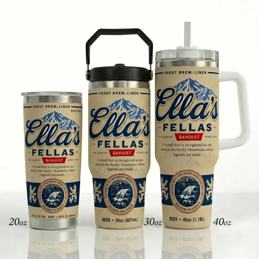 Ella's Fellas Beeer Can Tumbler, Brewery Style Travel Mug, 20oz 30oz 40oz Insulated Tumbler, Beer Lover Gift, Stainless Steel Drinkware Insulation Bottled