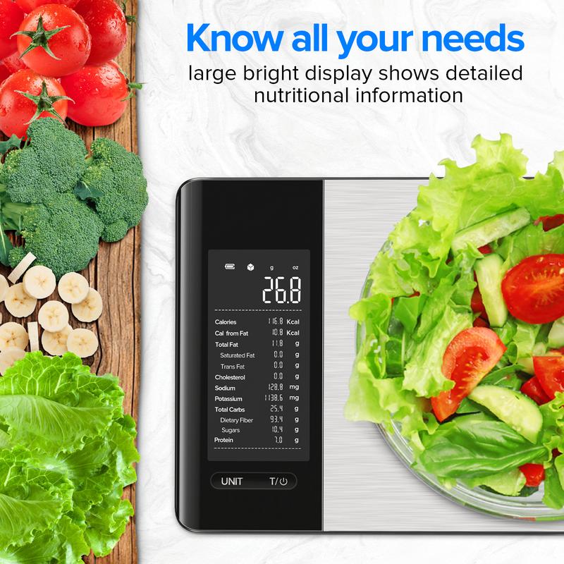 MrOwner Smart Food Kitchen Nutrition Scale with Nutritional Calculator, Free App with 19 Nutrients Tracking, Calorie, Marco, Digital Weight Grams and Ounces, Premium Stainless Steel, 22lb