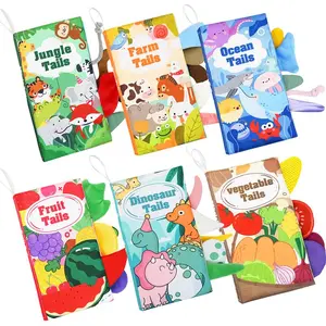 Soft Baby Books, 1 Count Touch Feel Tummy Time Books, Crinkle Cloth Book, Early Development Interactive Stroller Soft Toys, Busy Books
