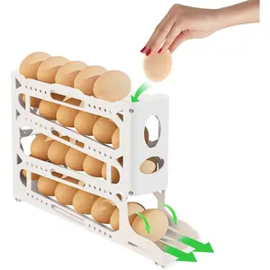 4 Layers Egg Holder for Fridge,Automatically Rolling Egg Storage Container,Space-Saving Egg Dispenser Holder, Plastic Egg Holder