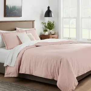 Full/Queen Cotton Linen Chambray Duvet Cover & Sham Set Terracotta - Threshold: Woven Bedding Sets with Inner Ties, OEKO-TEX Certified