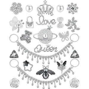 24Pcs Bling Shoe Charms Rhinestone Chain Pearl Gems Luxury Accessories for Women and Girls Ideal for Party Favors and Birthday Gifts Footwear Decor